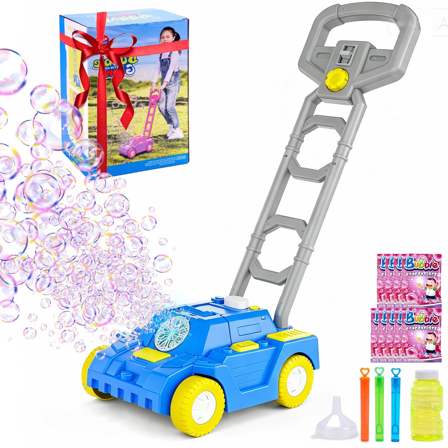 Bttyu Bubble Lawn Mower for Toddlers – Plug-In or Battery Bubble Machine for Pretend Play