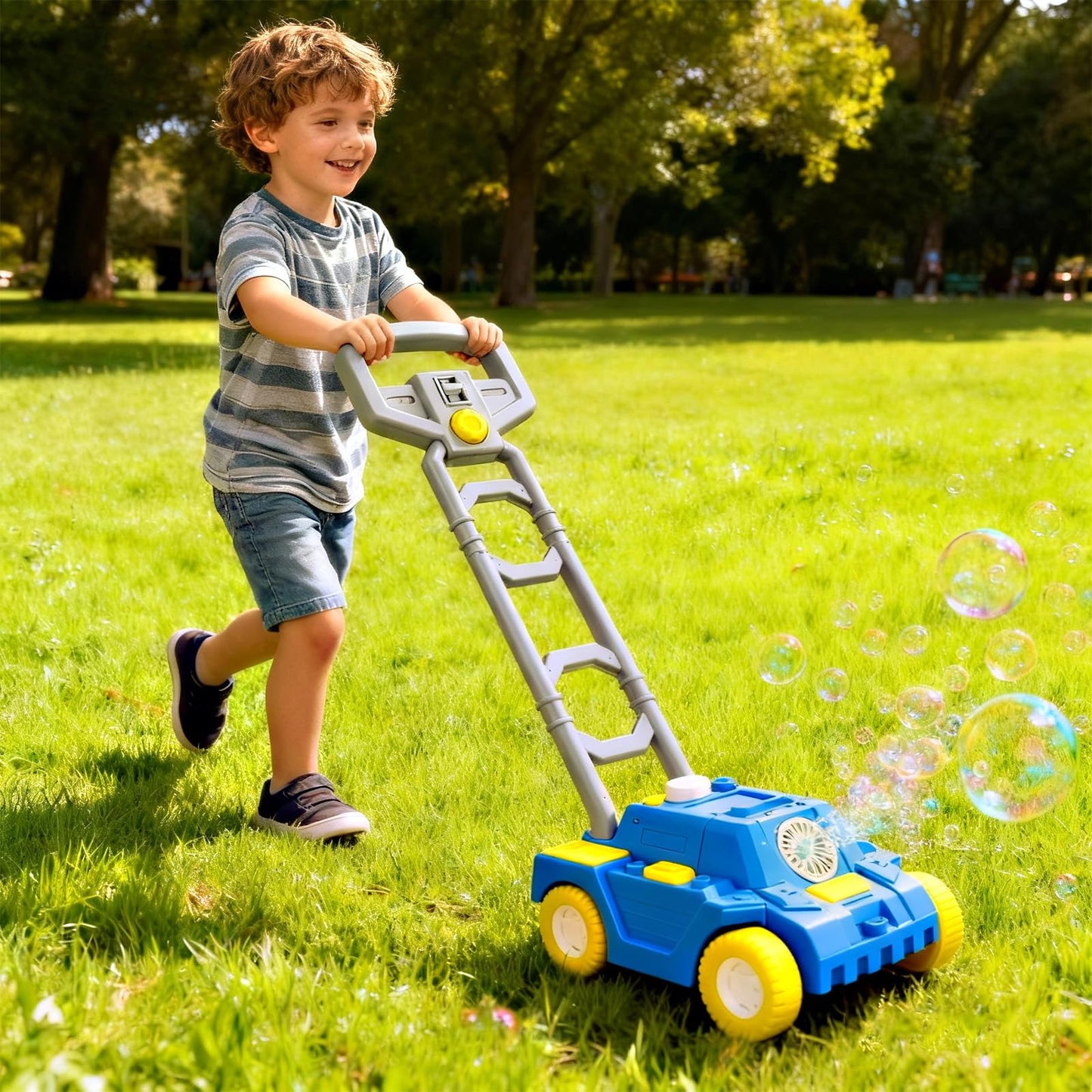 Bttyu Bubble Lawn Mower for Toddlers – Plug-In or Battery Bubble Machine for Pretend Play