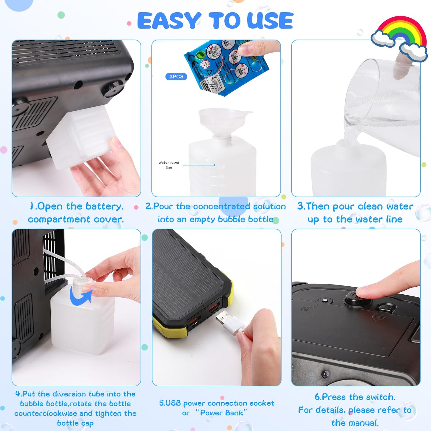 Bttyu Dual-Fan Bubble Machine — 20,000+ Bubbles/Min, Indoor/Outdoor, Plug-In or Battery Powered