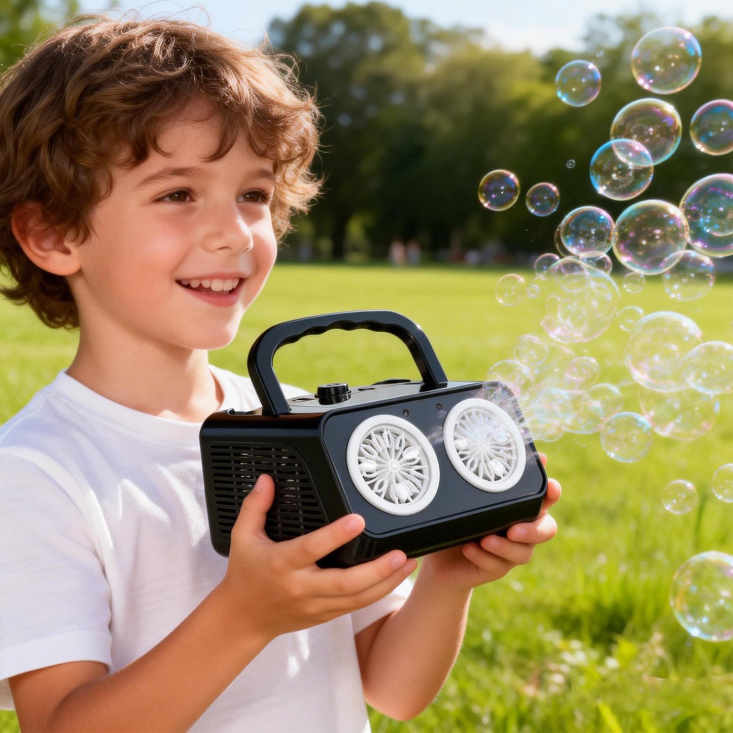 Bttyu Dual-Fan Bubble Machine — 20,000+ Bubbles/Min, Indoor/Outdoor, Plug-In or Battery Powered