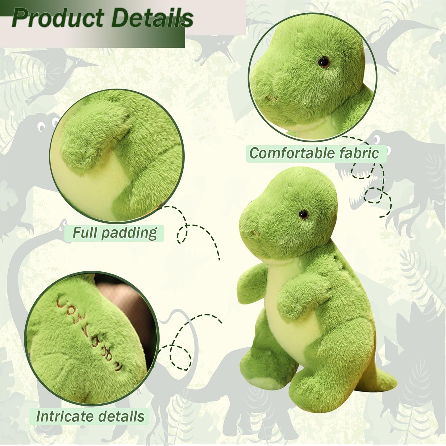 BUALR Dinosaur Plush Egg Reveal – Soft 9.1in Dino Toy for Kids
