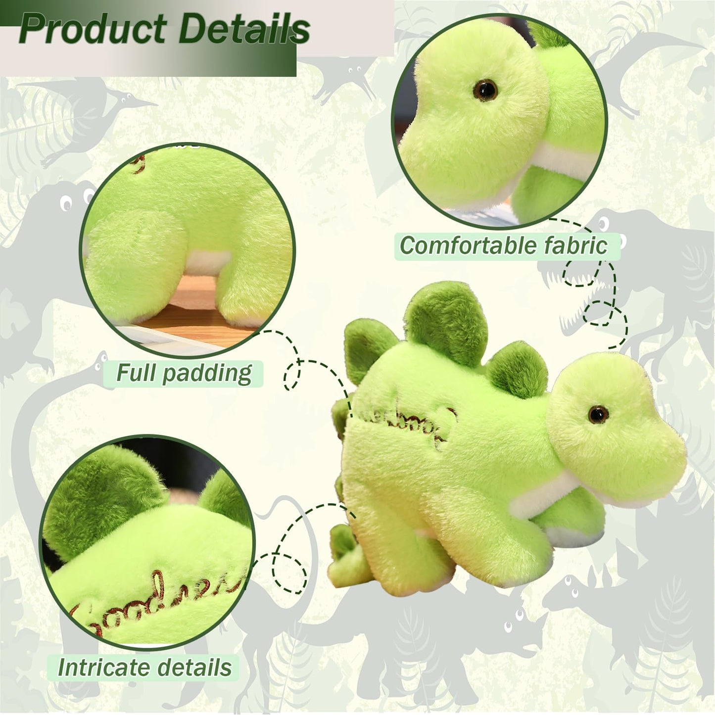 BUALR 4-Pcs Dinosaur Plush Toys Set | Soft Dino Plushies for Kids