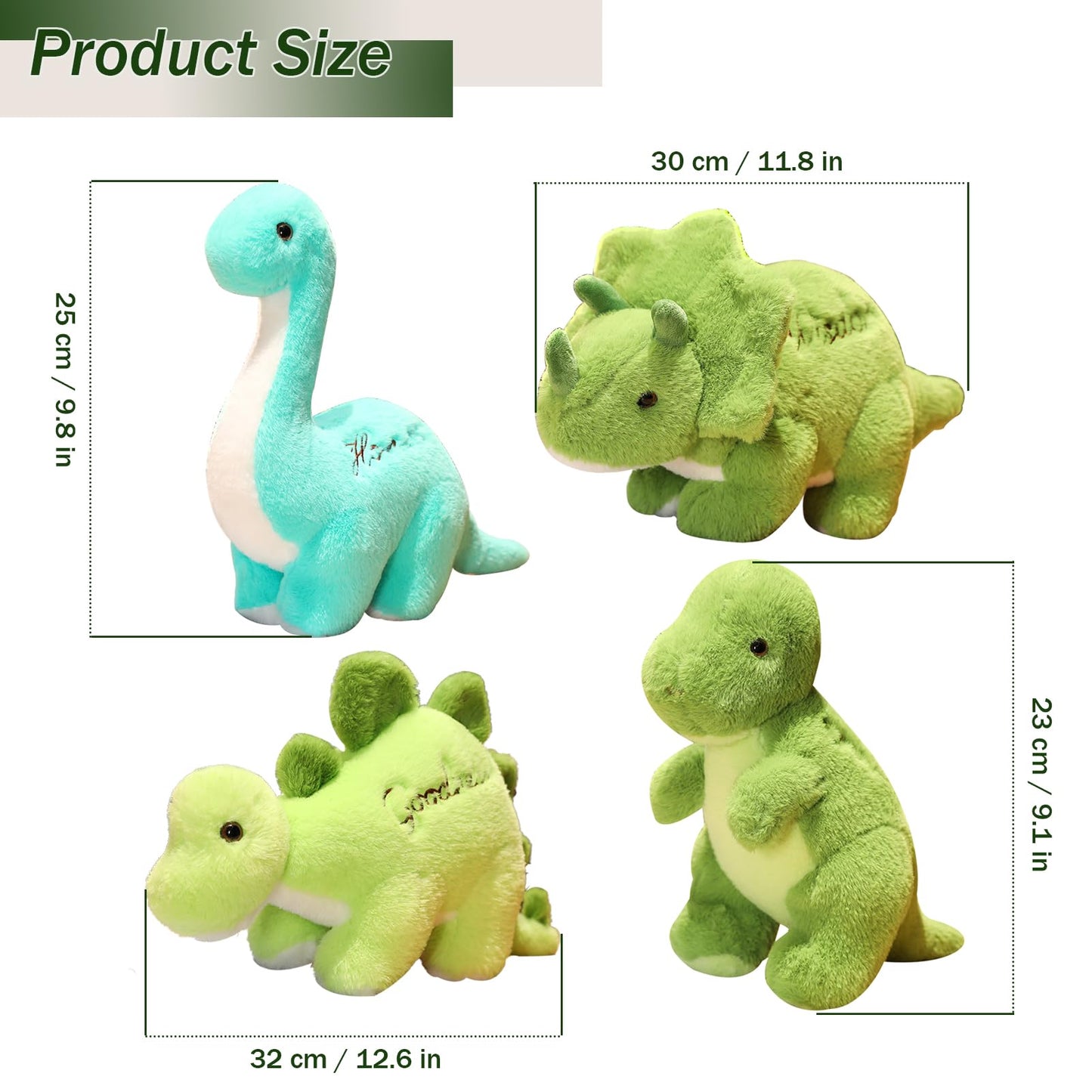 BUALR 4-Pcs Dinosaur Plush Toys Set | Soft Dino Plushies for Kids