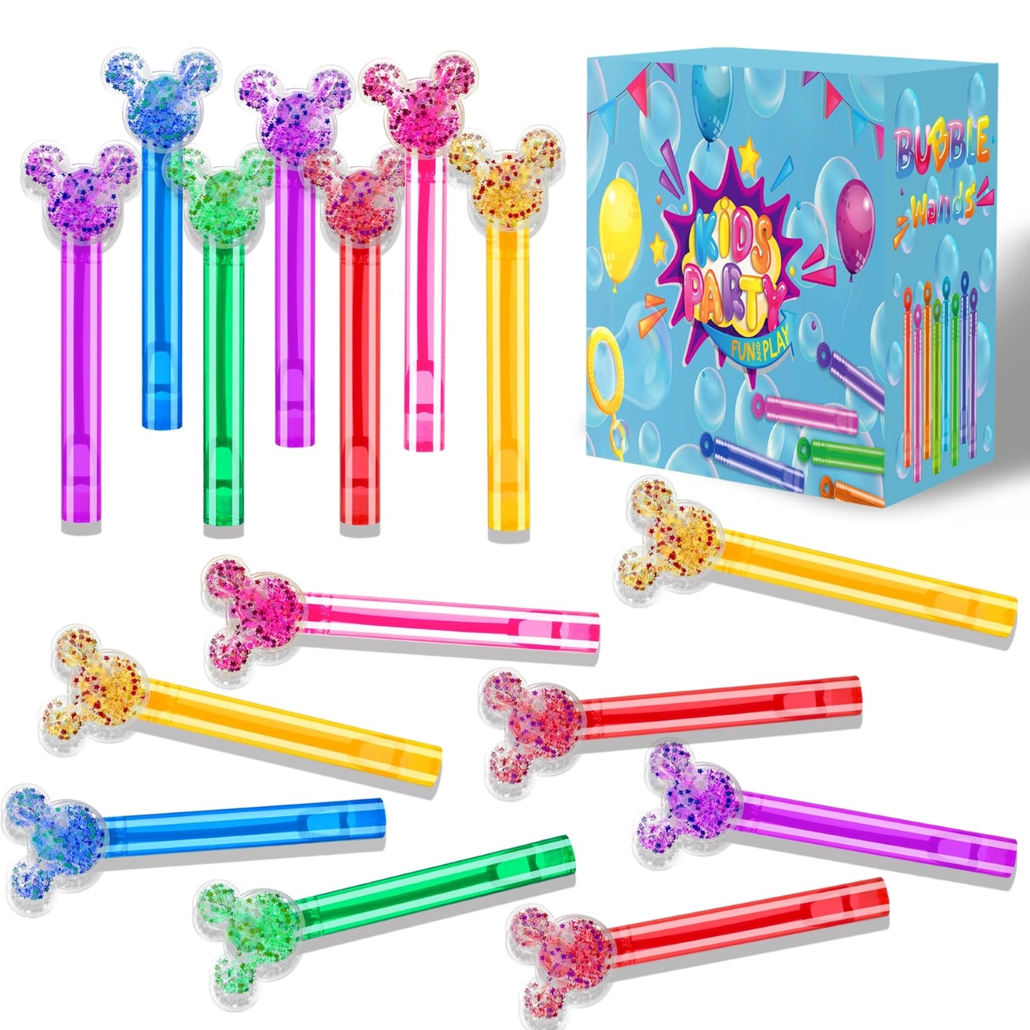 24PCS Glitter Bubble Wands - 6 Colors Party Favors for Kids 3-10