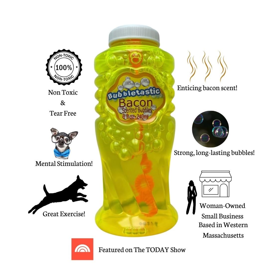 Bubbletastic Bacon Bubbles for Dogs - 8oz Tear-Free, Non-Toxic, USA