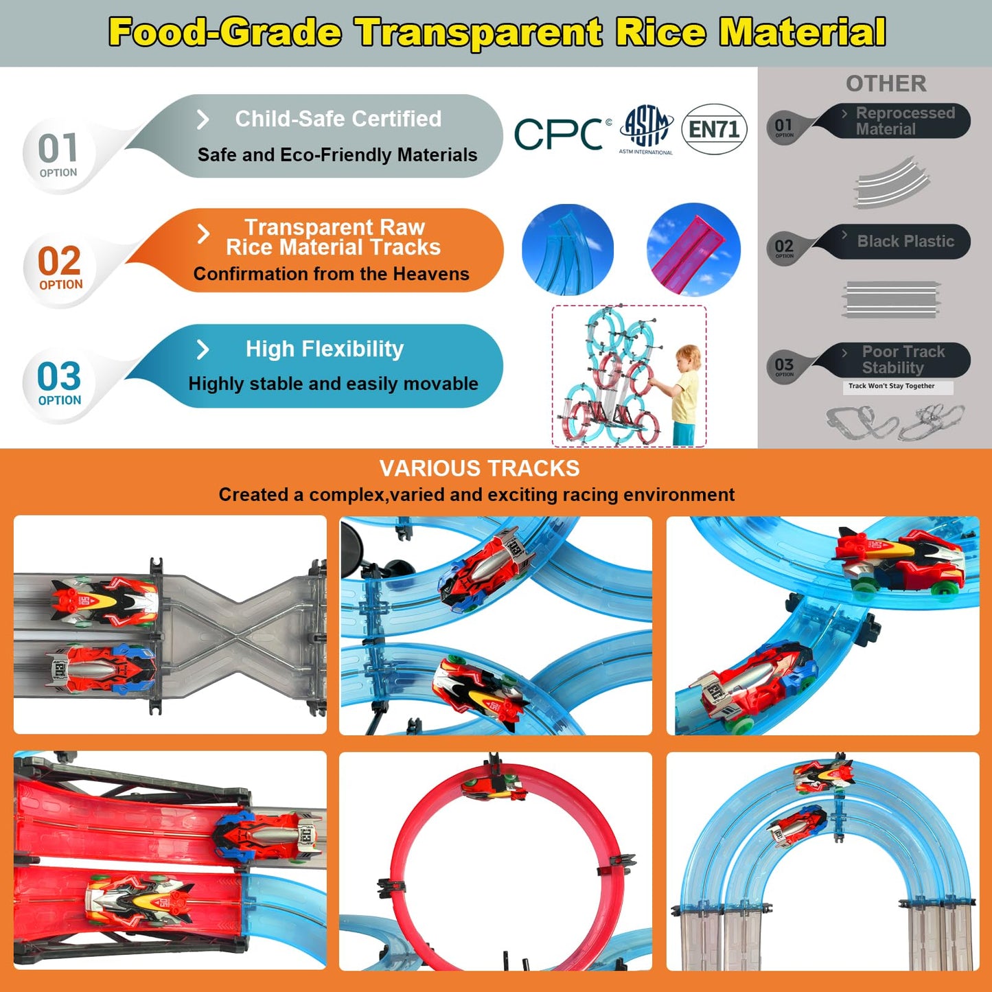 BUBUQE Slot Car Race Track Sets – Dual-Player Magnetic RC Cars & 40 Ft Overpass Track