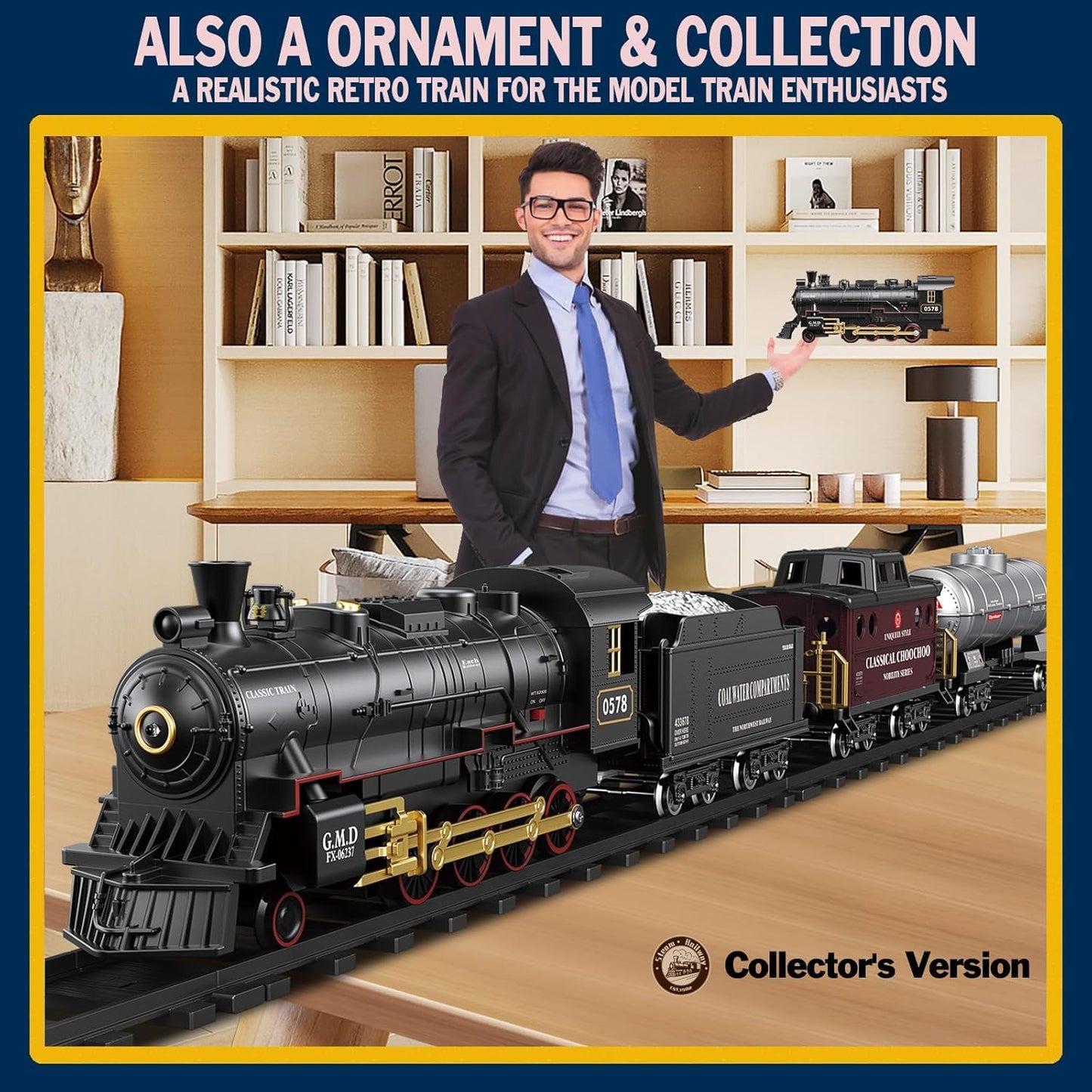 BUBUQE Electric Remote Control Train Set – Steam Locomotive with Smoke & Lights