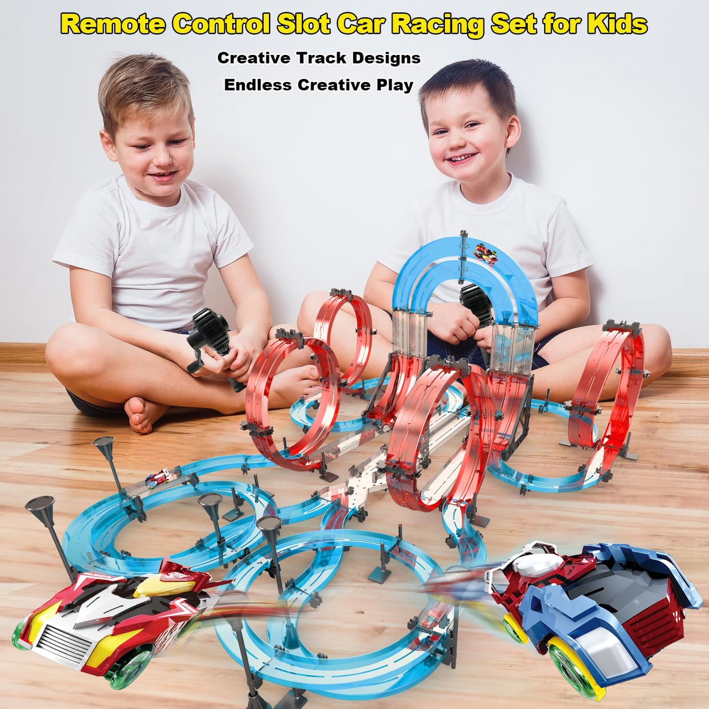 BUBUQE Slot Car Race Track Sets – Dual-Player Magnetic RC Cars & 40 Ft Overpass Track