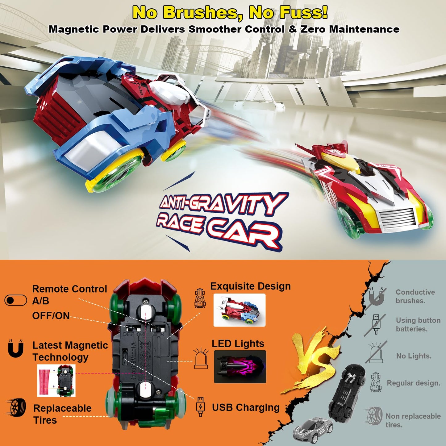 BUBUQE Slot Car Race Track Sets – Dual-Player Magnetic RC Cars & 40 Ft Overpass Track