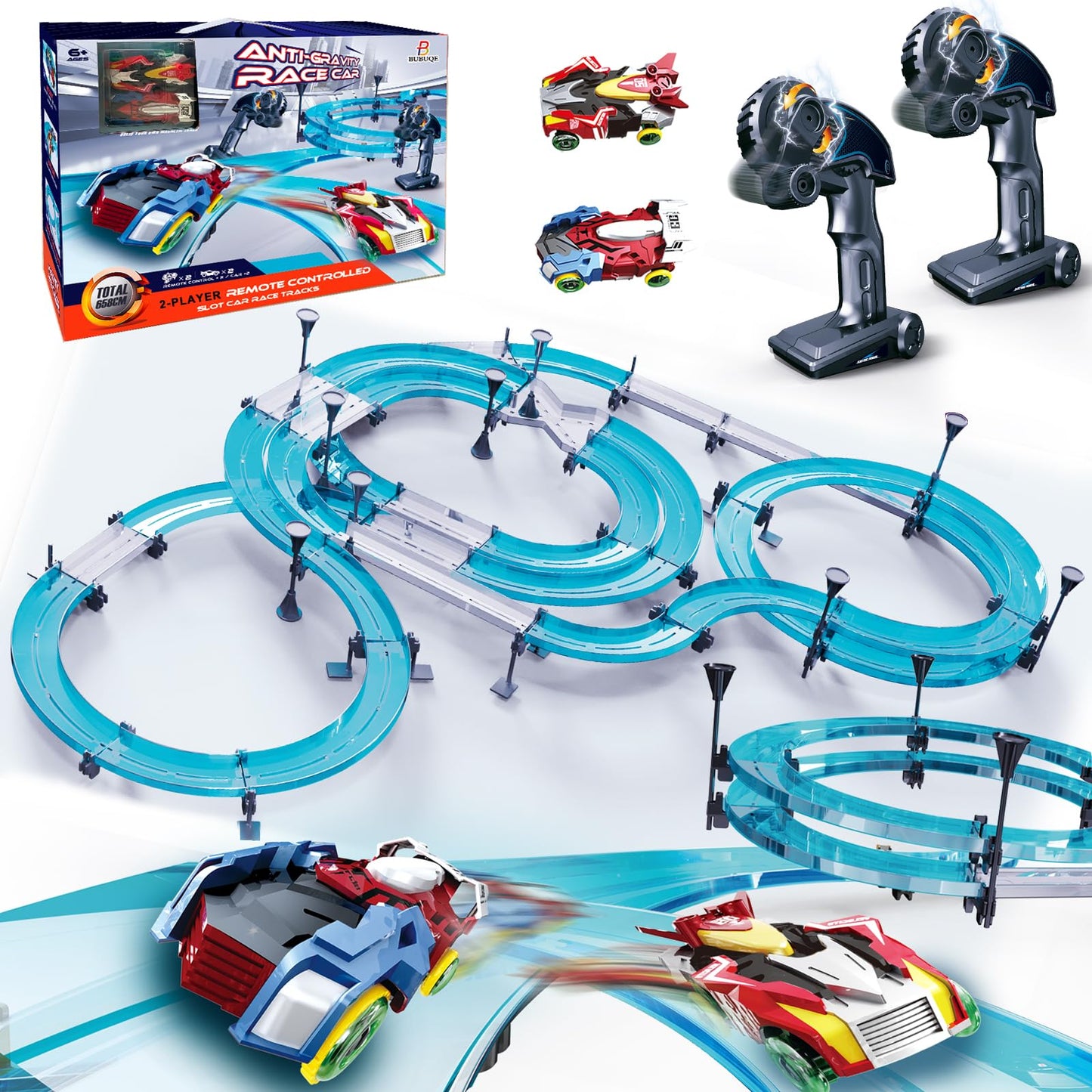 BUBUQE Slot Car Track Set — 2-Player RC Racing with Overpass