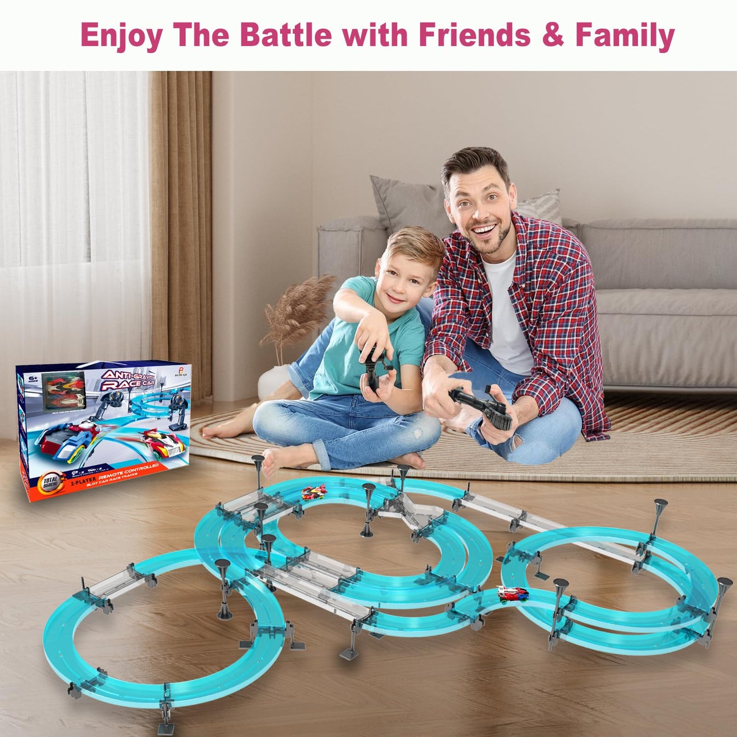 BUBUQE Slot Car Track Set — 2-Player RC Racing with Overpass