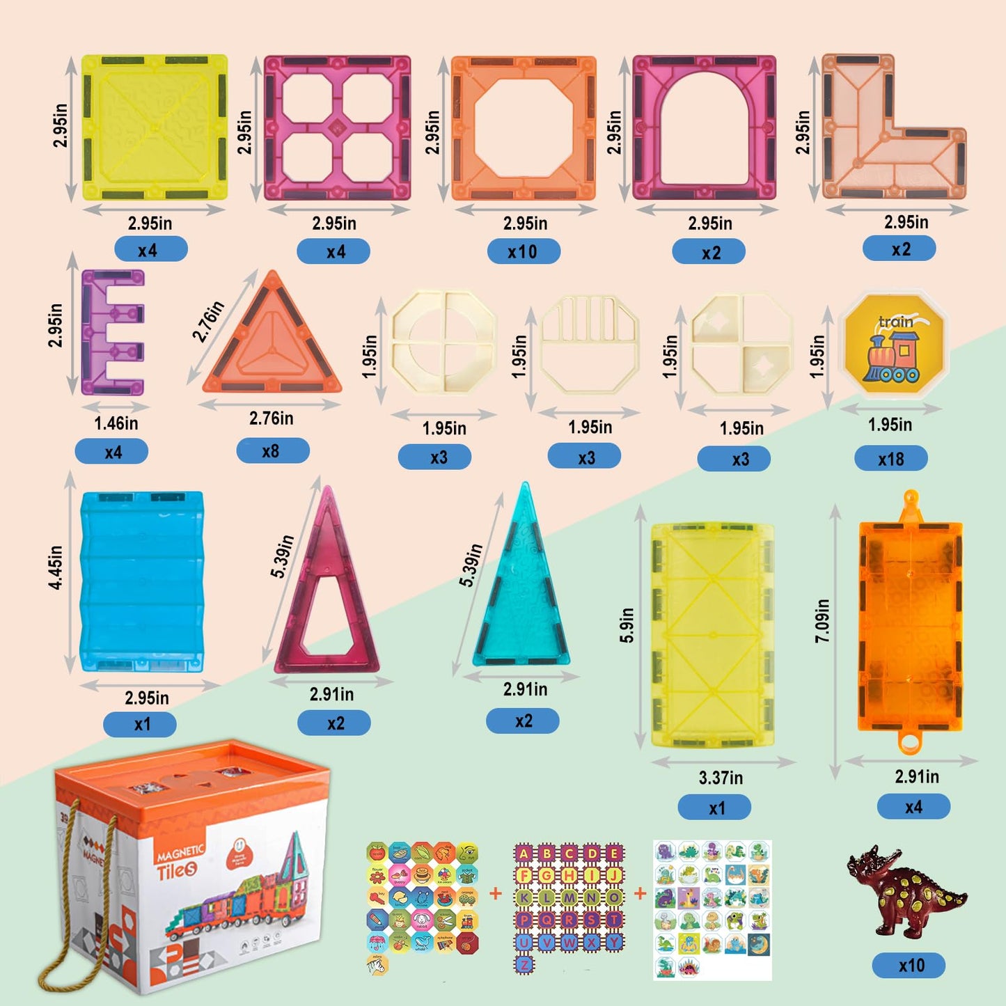 BUBUQE Magnetic Tiles Building Blocks with 4 Car Bases – STEM Toy for Kids, Toddlers & Preschoolers