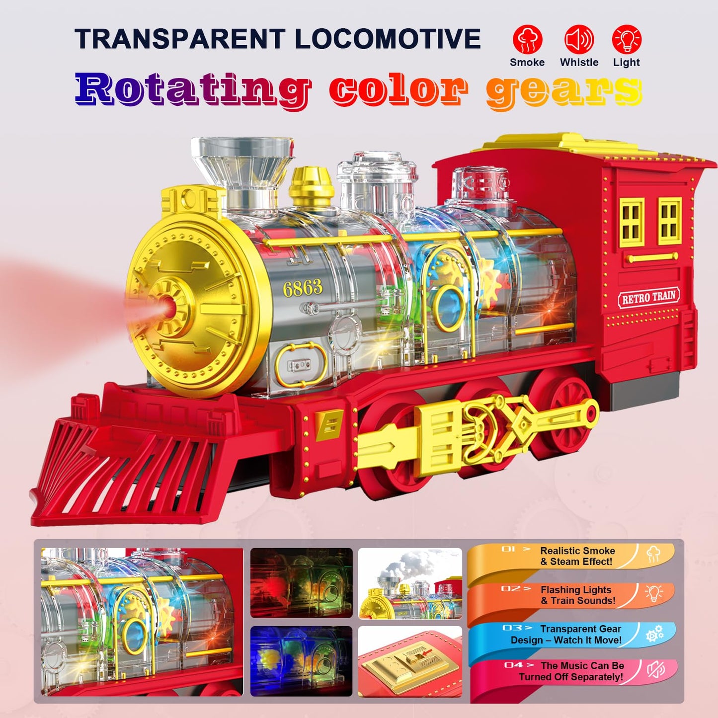 BUBUQE USB Rechargeable Electric Train Set with Smoke, Lights & Sound (Ages 3-8)