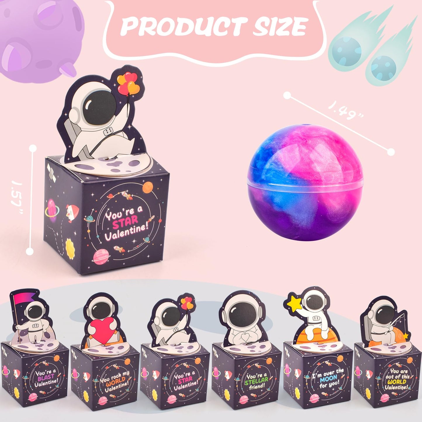 Bucaikein 24-Pack Galaxy Slime Gift Box | Valentine Cards & Fidget Toys