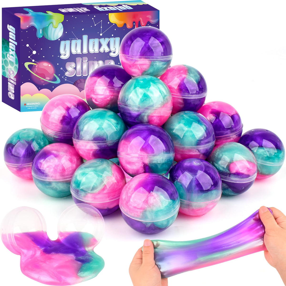 Bucaikein Galaxy Slime Balls – 24 Pack, Stretchy & Mess-Free Kids Toys