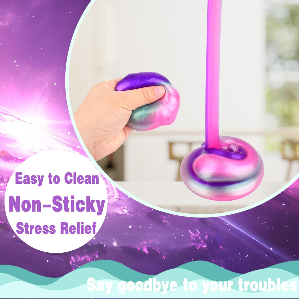 Bucaikein Galaxy Slime Balls – 24 Pack, Stretchy & Mess-Free Kids Toys