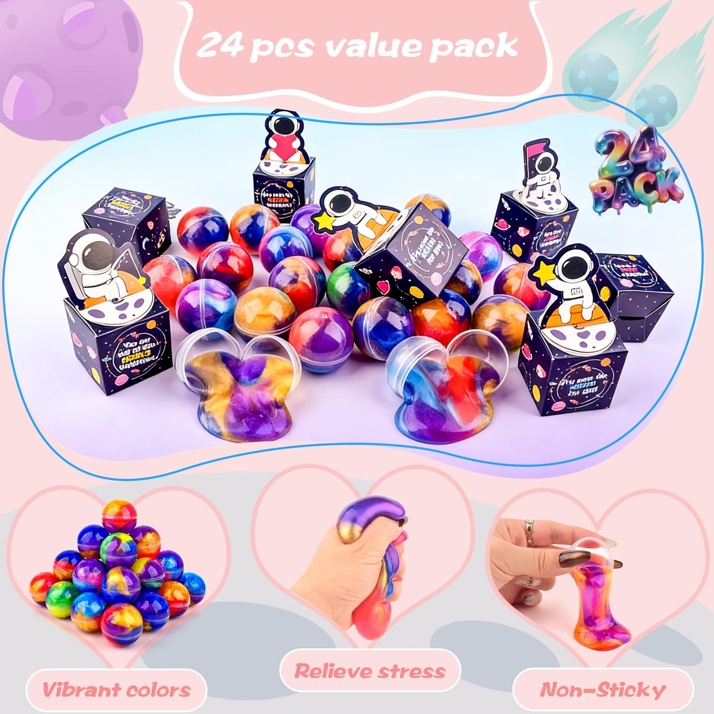 Bucaikein 24-Pack Galaxy Slime Gift Box | Valentine Cards & Fidget Toys