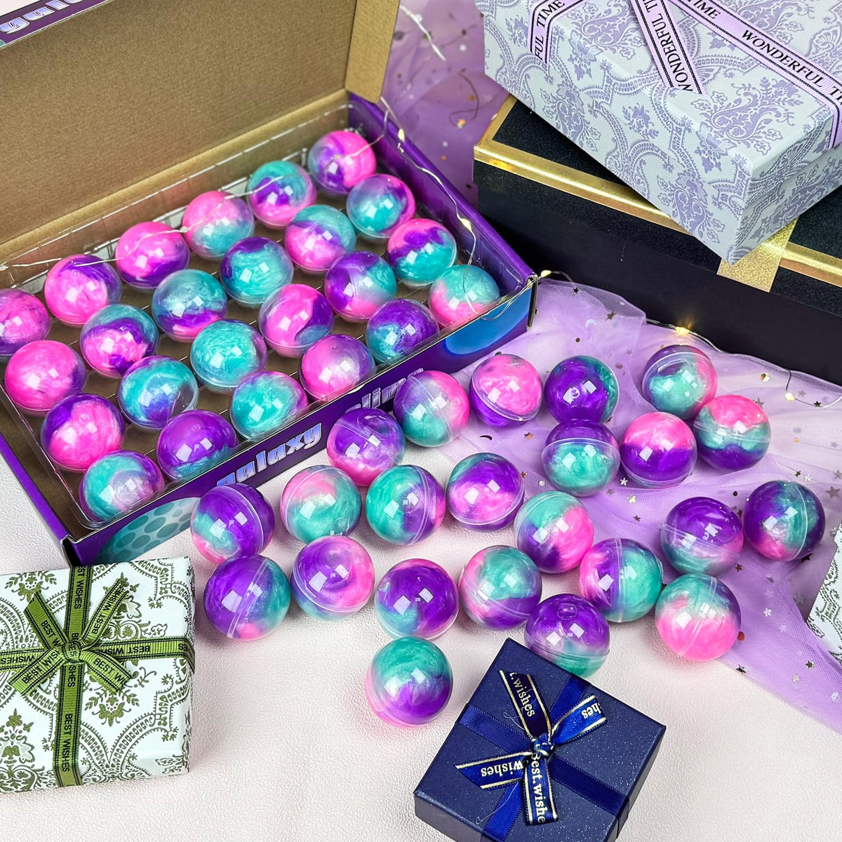 Bucaikein Galaxy Slime Balls – 24 Pack, Stretchy & Mess-Free Kids Toys