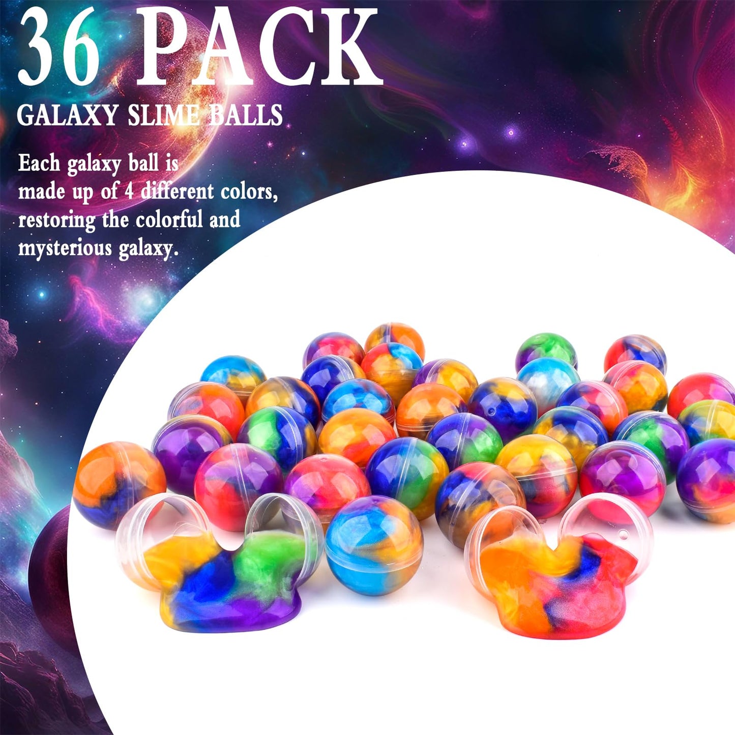 Bucaikein Galaxy Slime Balls – 36 Pack Non-Sticky Slime Toys for Classroom Prizes & Party Favors
