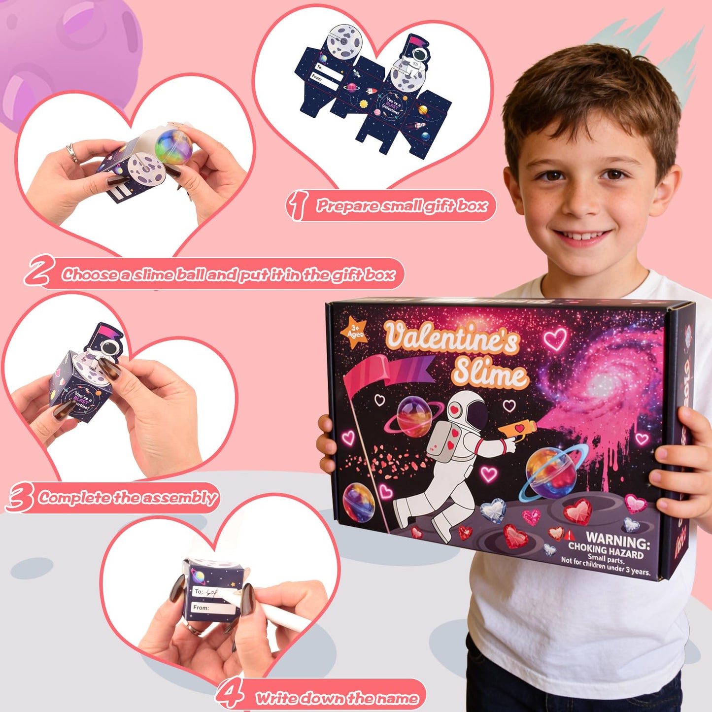 Bucaikein 24-Pack Galaxy Slime Gift Box | Valentine Cards & Fidget Toys