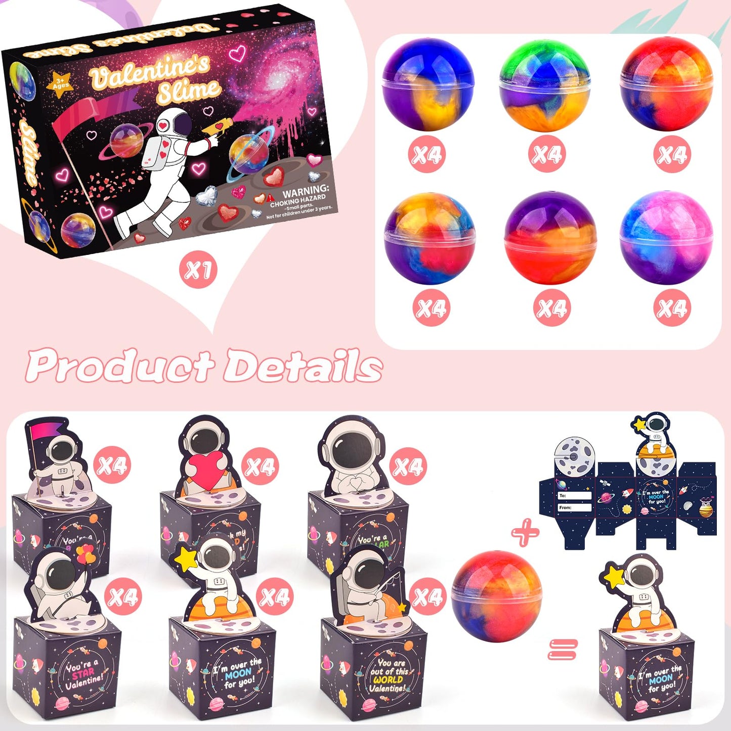 Bucaikein 24-Pack Galaxy Slime Gift Box | Valentine Cards & Fidget Toys