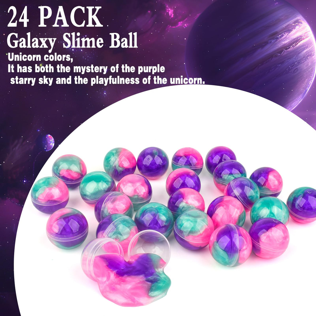 Bucaikein Galaxy Slime Balls – 24 Pack, Stretchy & Mess-Free Kids Toys