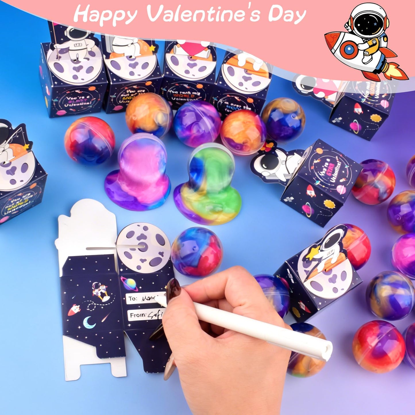 Bucaikein 24-Pack Galaxy Slime Gift Box | Valentine Cards & Fidget Toys