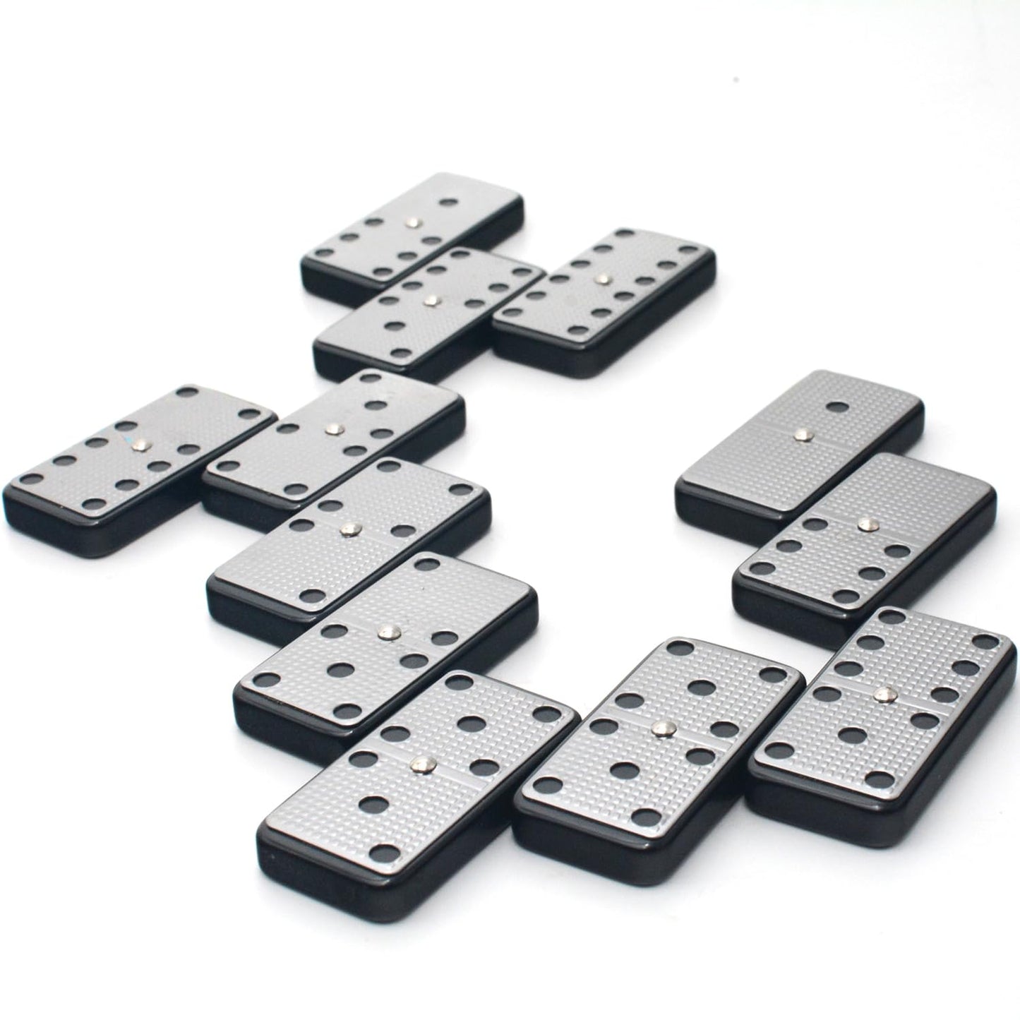Bucher&Rossini Metal Surface Dominoes Set Double 6 – Black Tiles with Leather Case