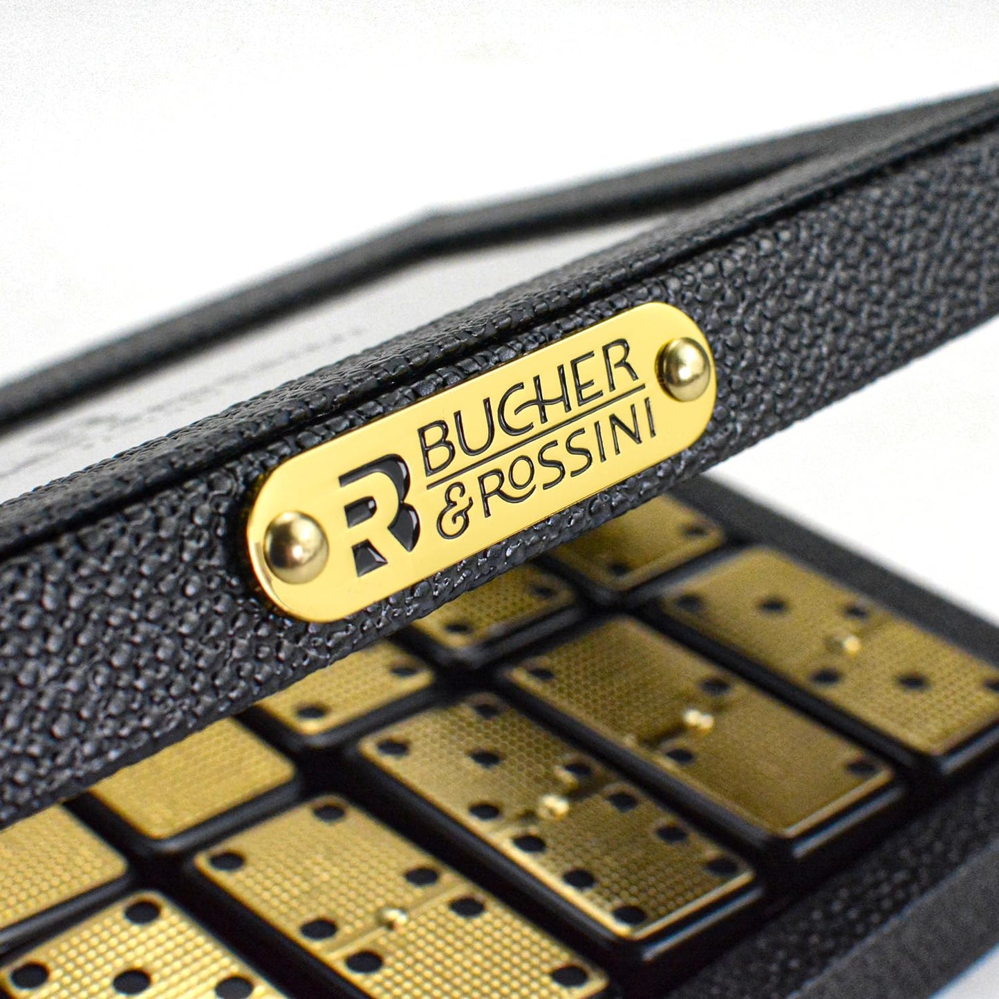 Bucher&Rossini Metal Surface Dominoes Set – Double 6, Gold Finish for Family Game Night