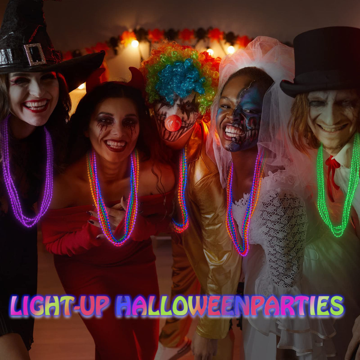 Bucherry 30 Pcs Neon Glow Mardi Gras Beads — Light Up 6 Colors, 33in Necklaces
