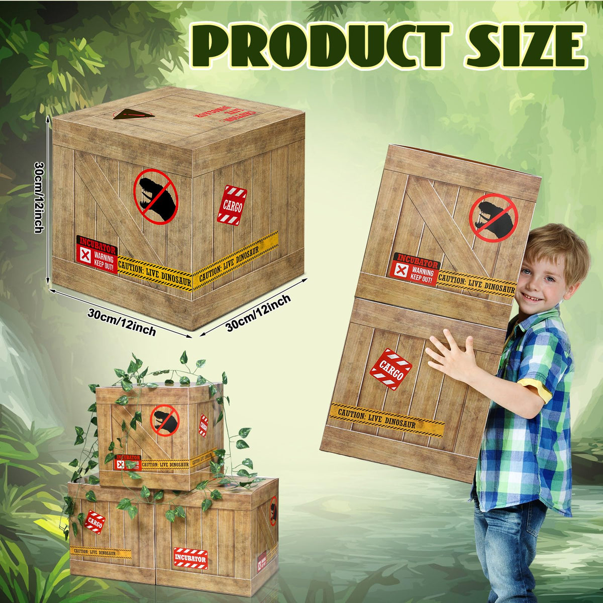 Bucherry 6 Pcs Dinosaur Party Decorations — 12x12x12 Inch Theme Boxes for Dinosaur Birthday Parties & Baby Showers