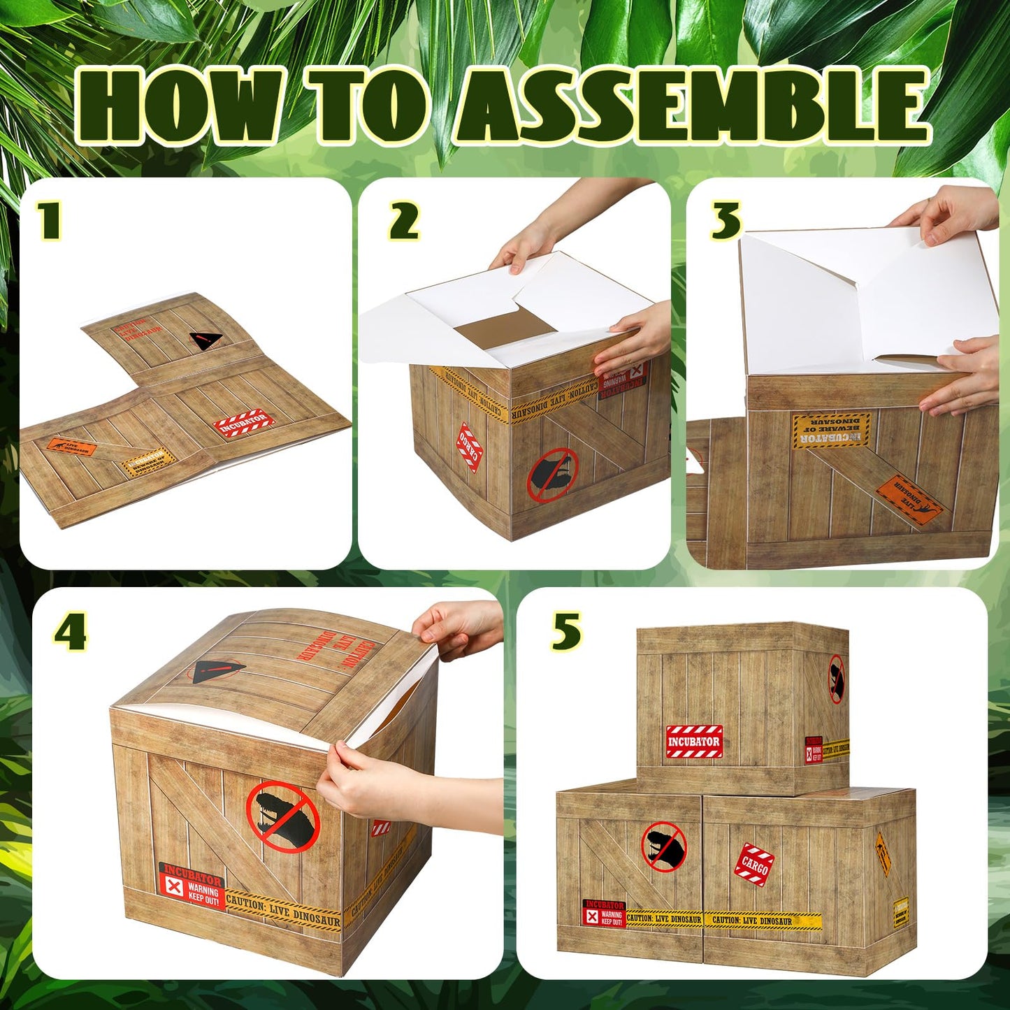 Bucherry 6 Pcs Dinosaur Party Decorations — 12x12x12 Inch Theme Boxes for Dinosaur Birthday Parties & Baby Showers