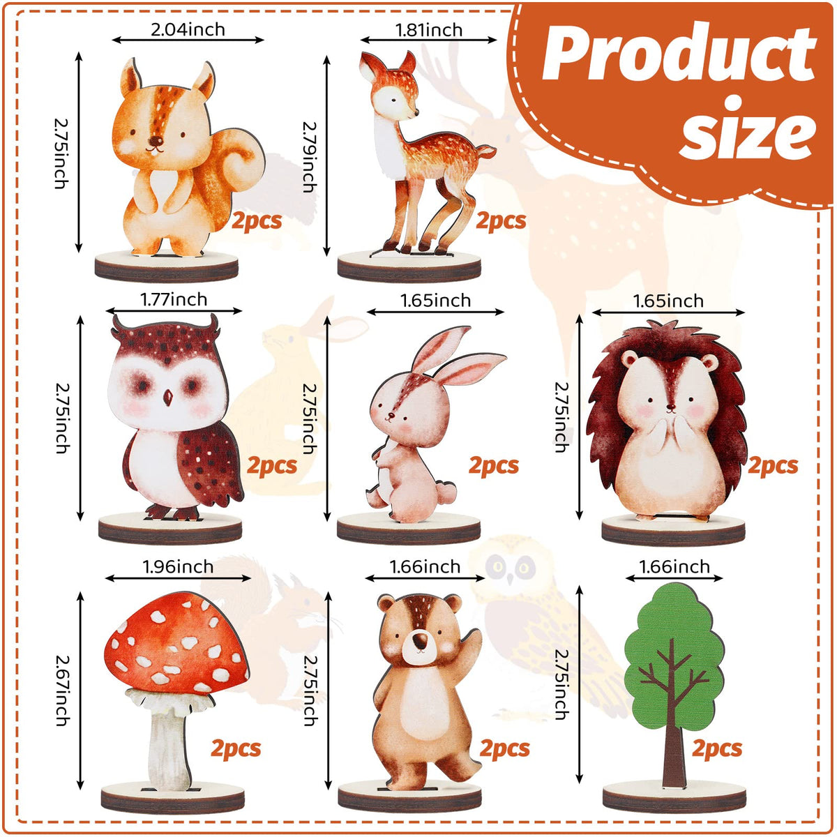 Bucherry 16 Pcs Woodland Animals Wood Cutouts – Centerpieces with Stands (8 Creatures)