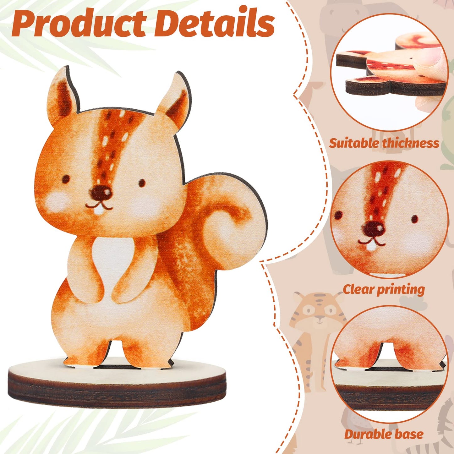 Bucherry 16 Pcs Woodland Animals Wood Cutouts – Centerpieces with Stands (8 Creatures)