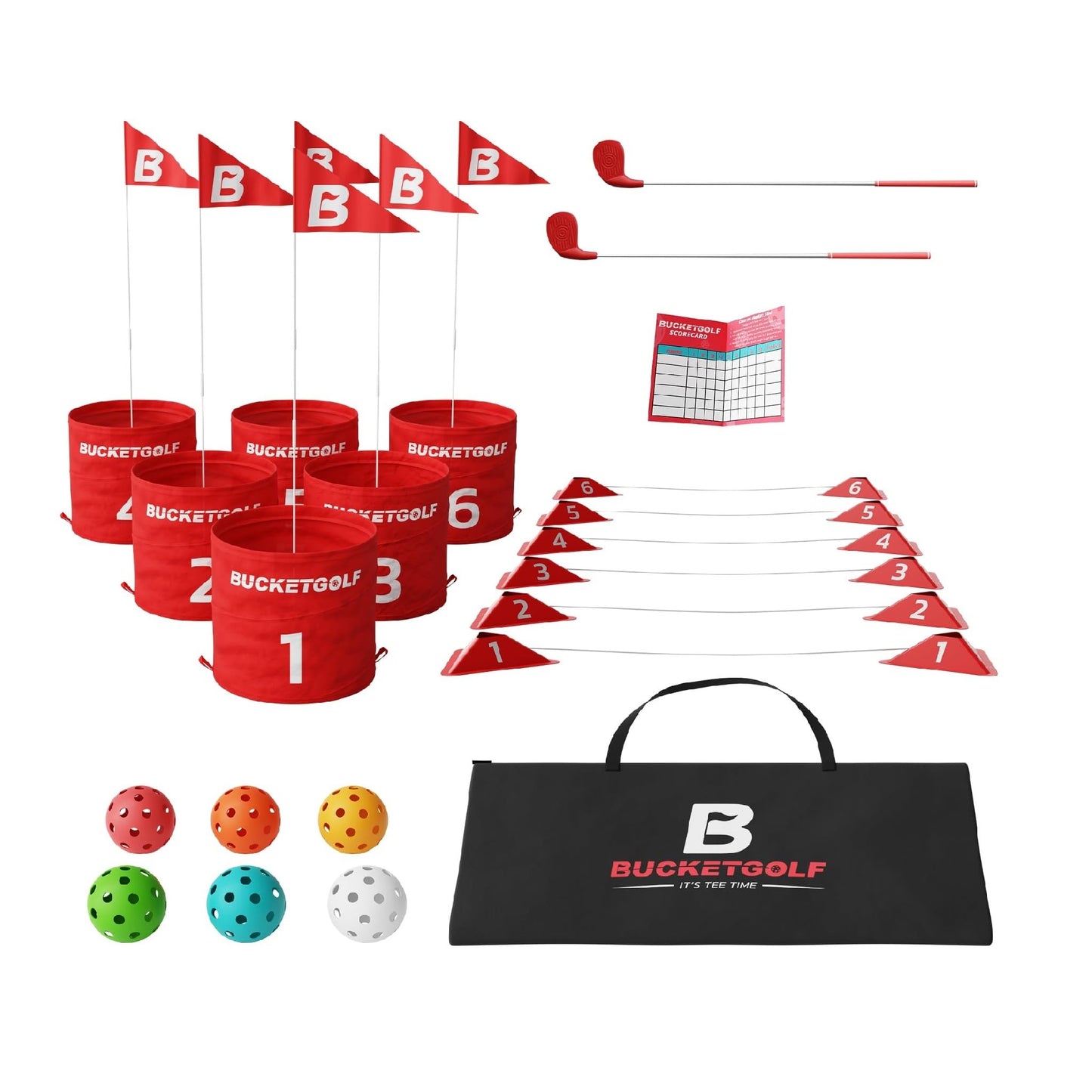 Bucketgolf Game 6-Hole Bundle with Clubs – Portable Backyard Golf for All Ages (2 RH)