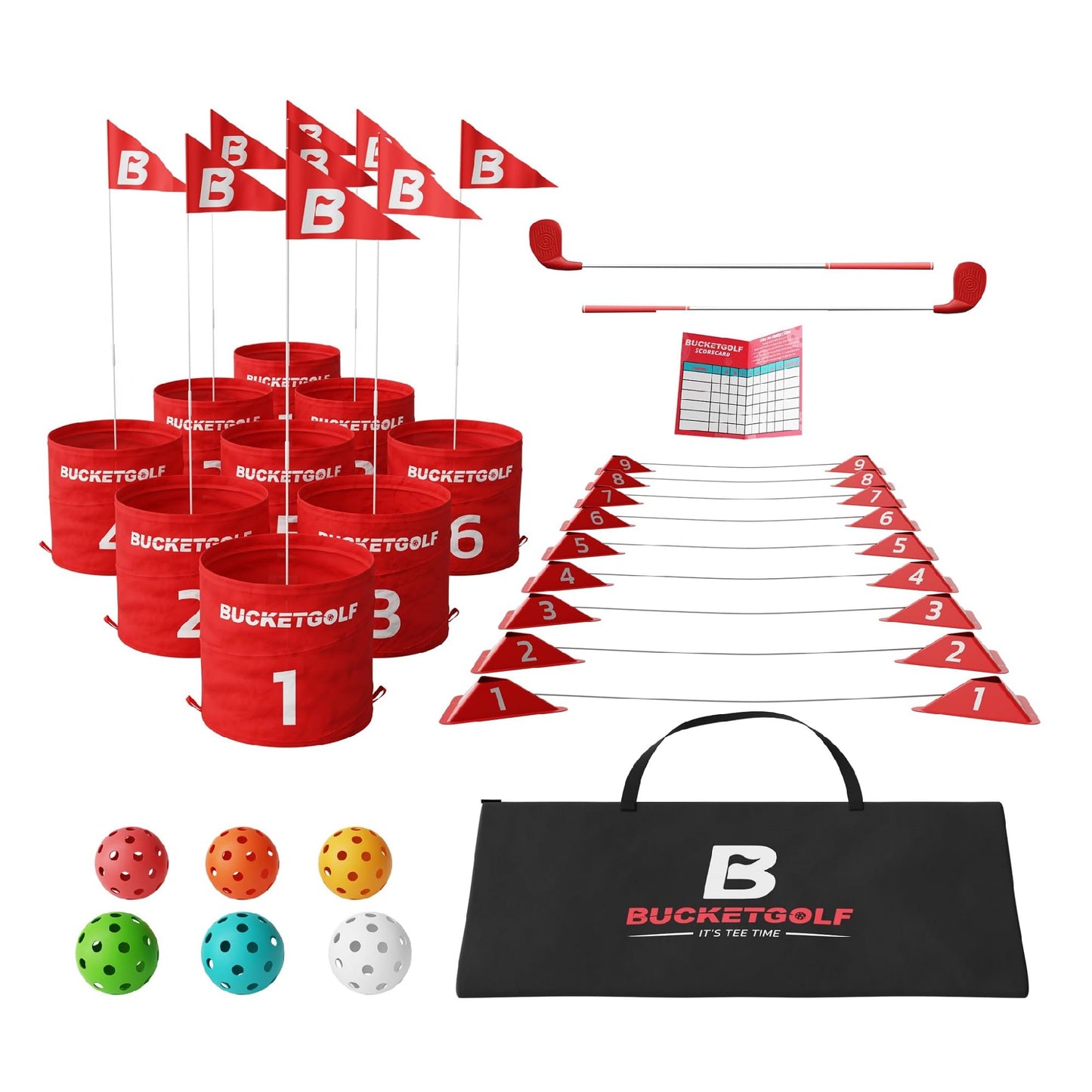 Bucketgolf 9 Hole Bundle - Outdoor Family Golf Game with 2 Clubs (RH & LH)