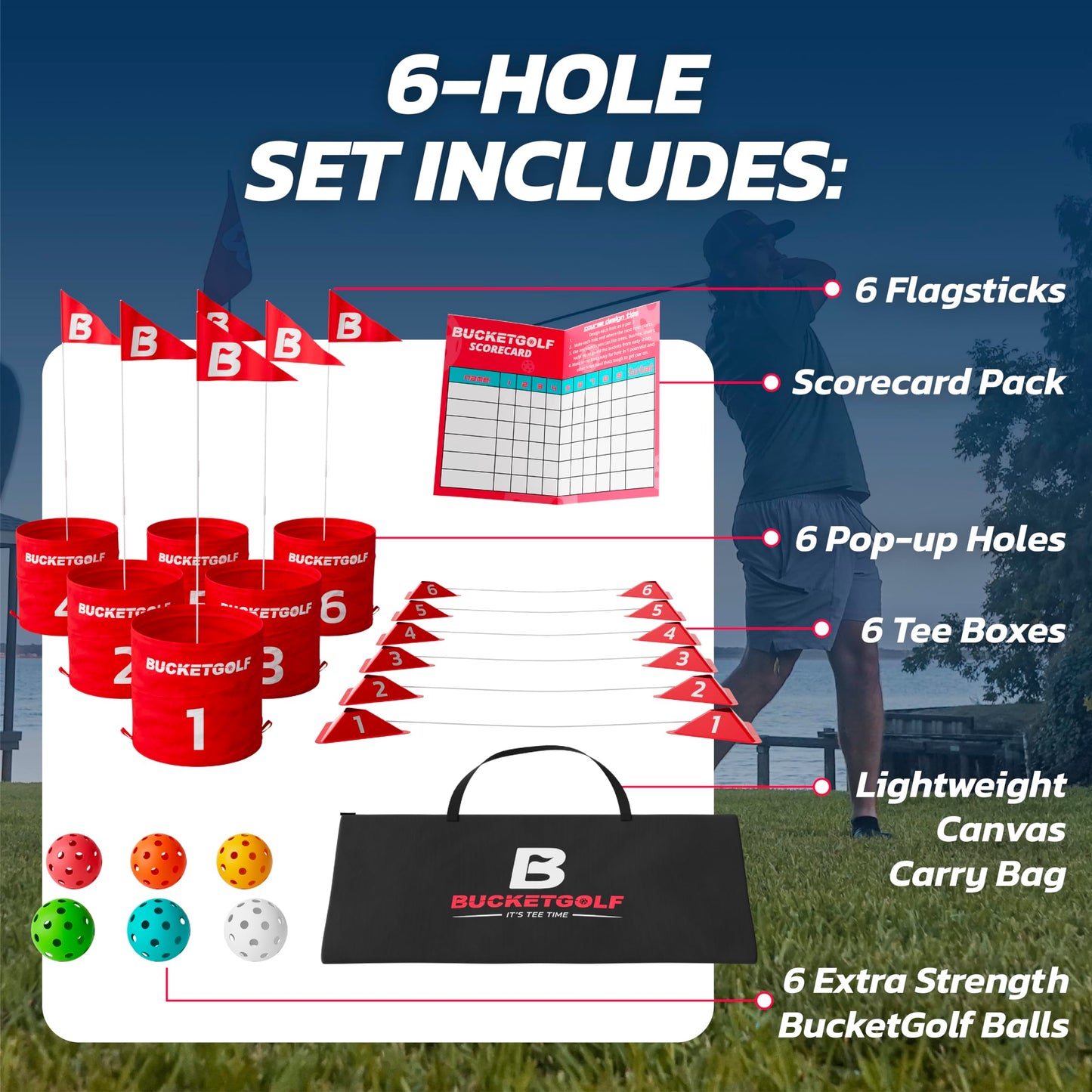 bucketgolf – The Original Ultimate Backyard Lawn Golf Game | 6-Hole Portable Family Set