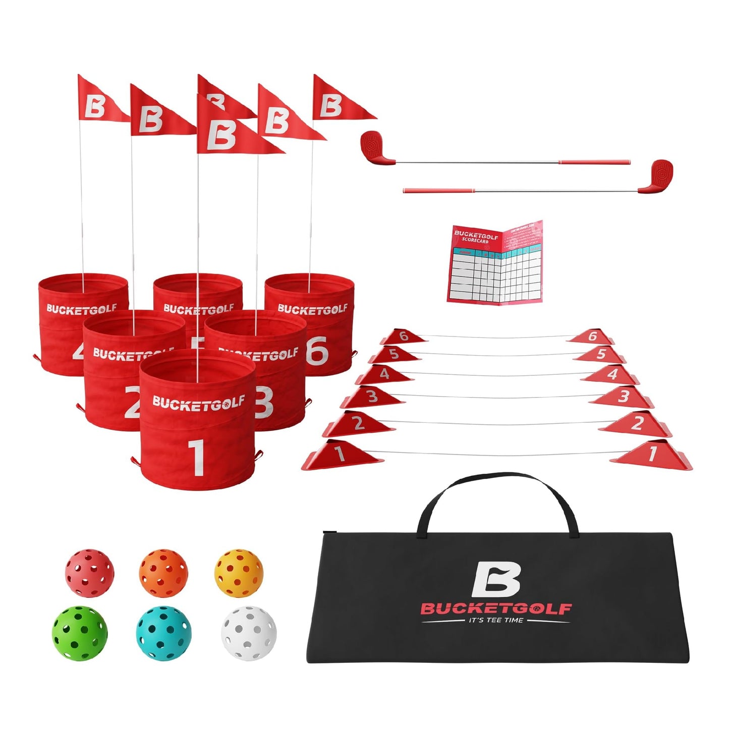 bucketgolf Game 6 Hole Bundle with Clubs – Portable Backyard Golf for All Ages (2 Clubs: 1 RH + 1 LH)