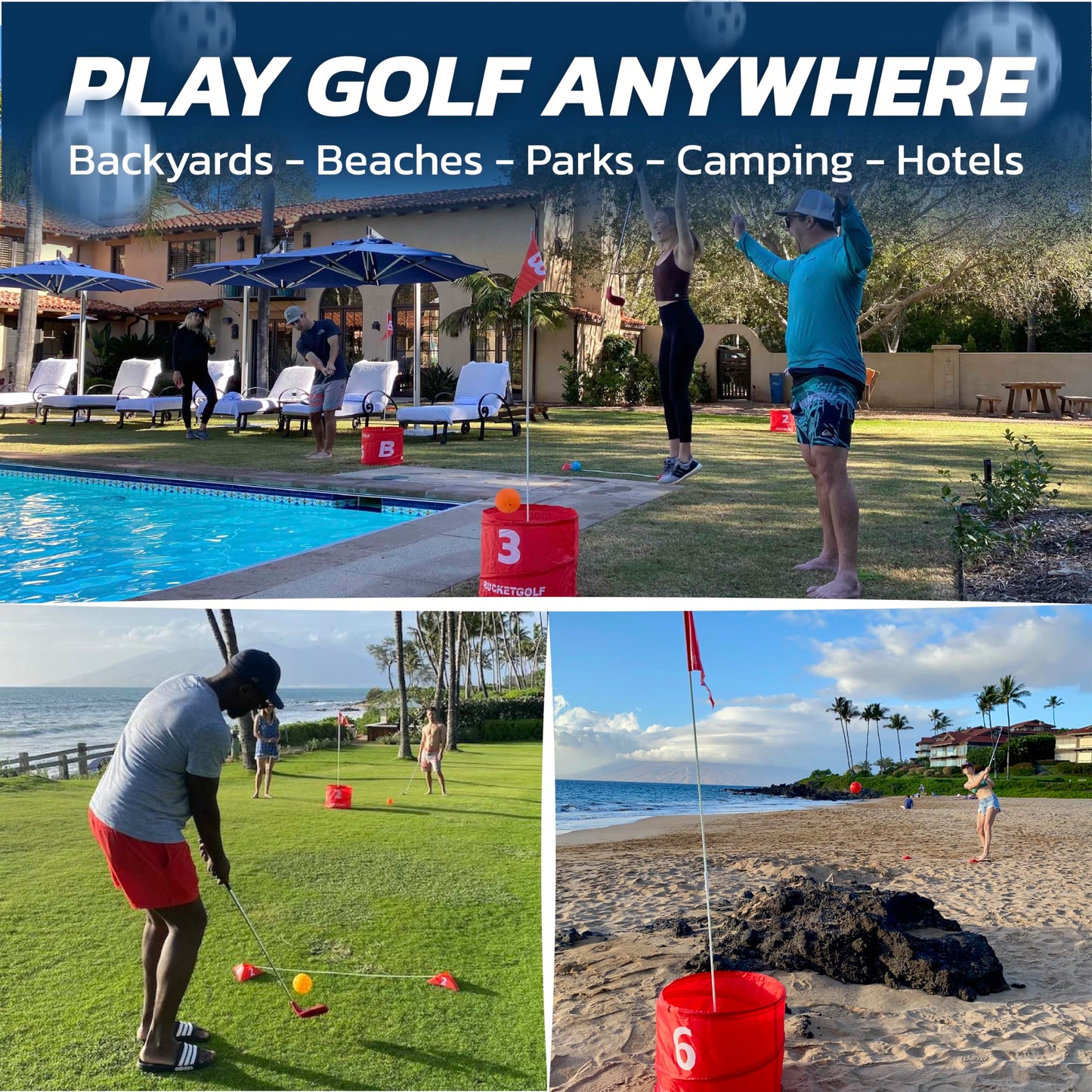 bucketgolf Original Game 3-Hole Travel Set – Backyard Golf for Adults | Portable Outdoor Fun