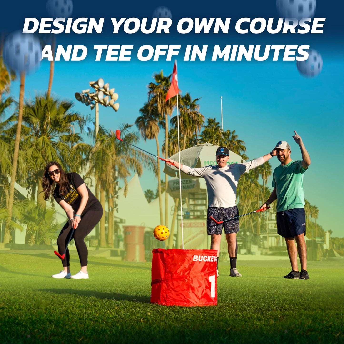 bucketgolf Original Game 3-Hole Travel Set – Backyard Golf for Adults | Portable Outdoor Fun