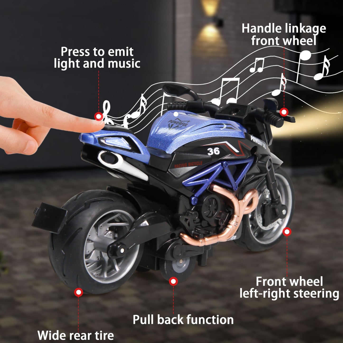 BUDARUNS 4 Pack Friction-Powered Alloy Motorcycle Toys – 1:12 Scale Diecast Pull-Back Cars with Lights & Sounds