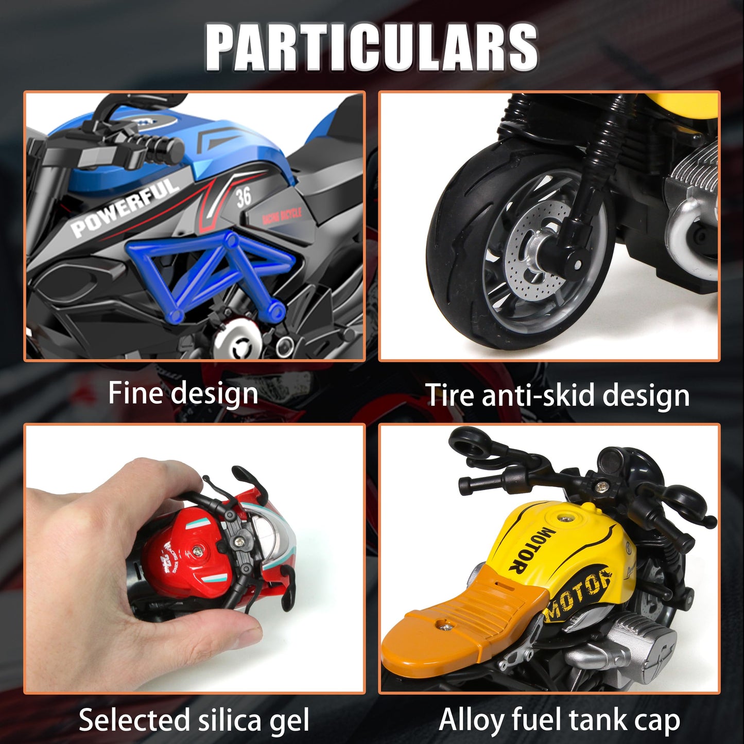 BUDARUNS 4 Pack Friction-Powered Alloy Motorcycle Toys – 1:12 Scale Diecast Pull-Back Cars with Lights & Sounds