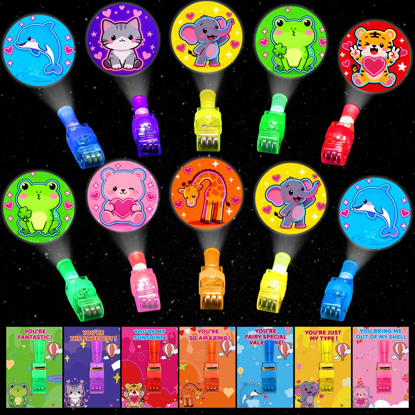 Budbof 28-Pack Valentines Cards with Finger Lights | Glow-In-The-Dark Classroom Gifts for Kids