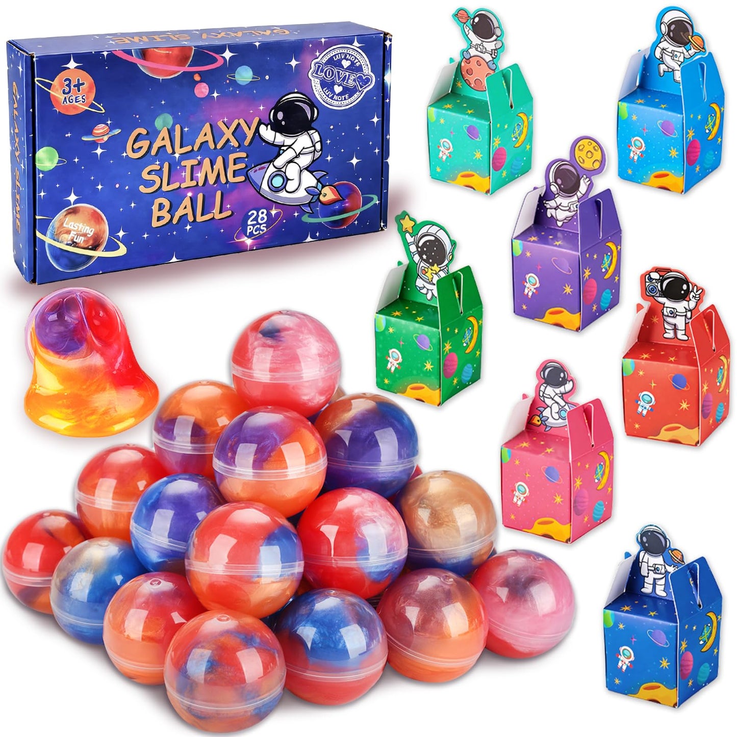 Budbof 28-Pack Valentines Galaxy Slime with Space Gift Boxes & Cards – Classroom Favors