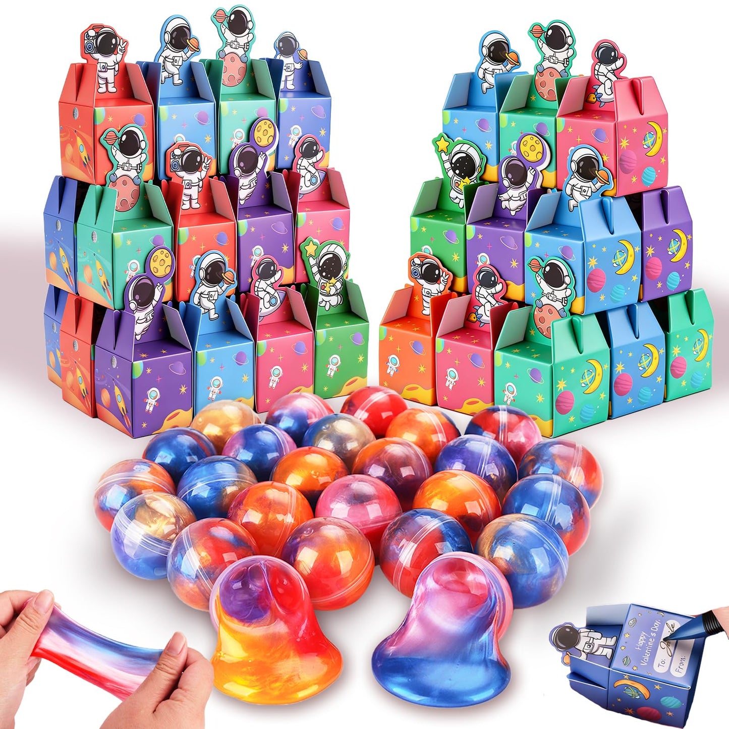 Budbof 28-Pack Galaxy Slime Gift Set with Space-Themed Valentines Boxes | Classroom Exchange