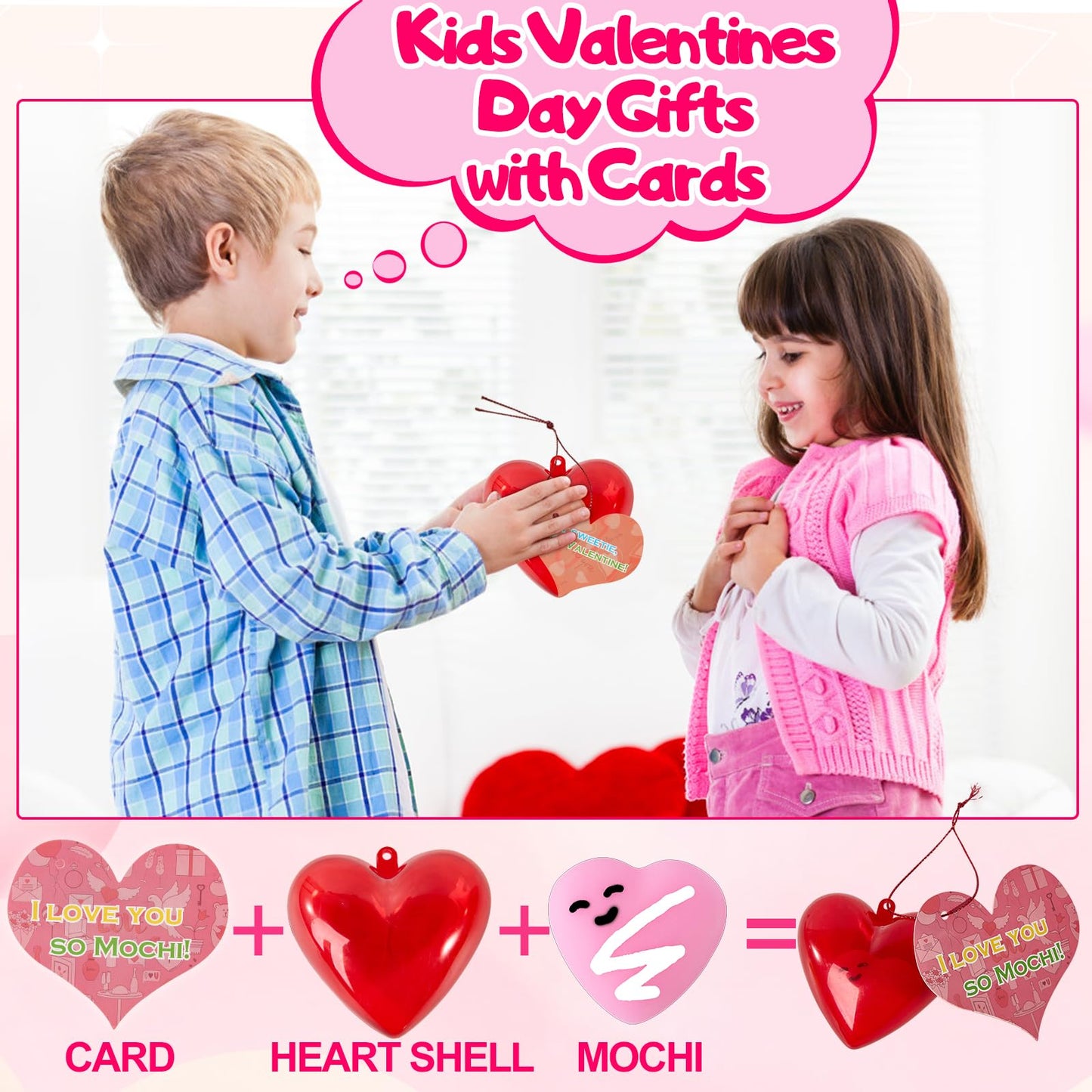 Budbof 28-Pack Valentines Day Gifts for Kids – Mochi Squishies with Cards & Party Favors