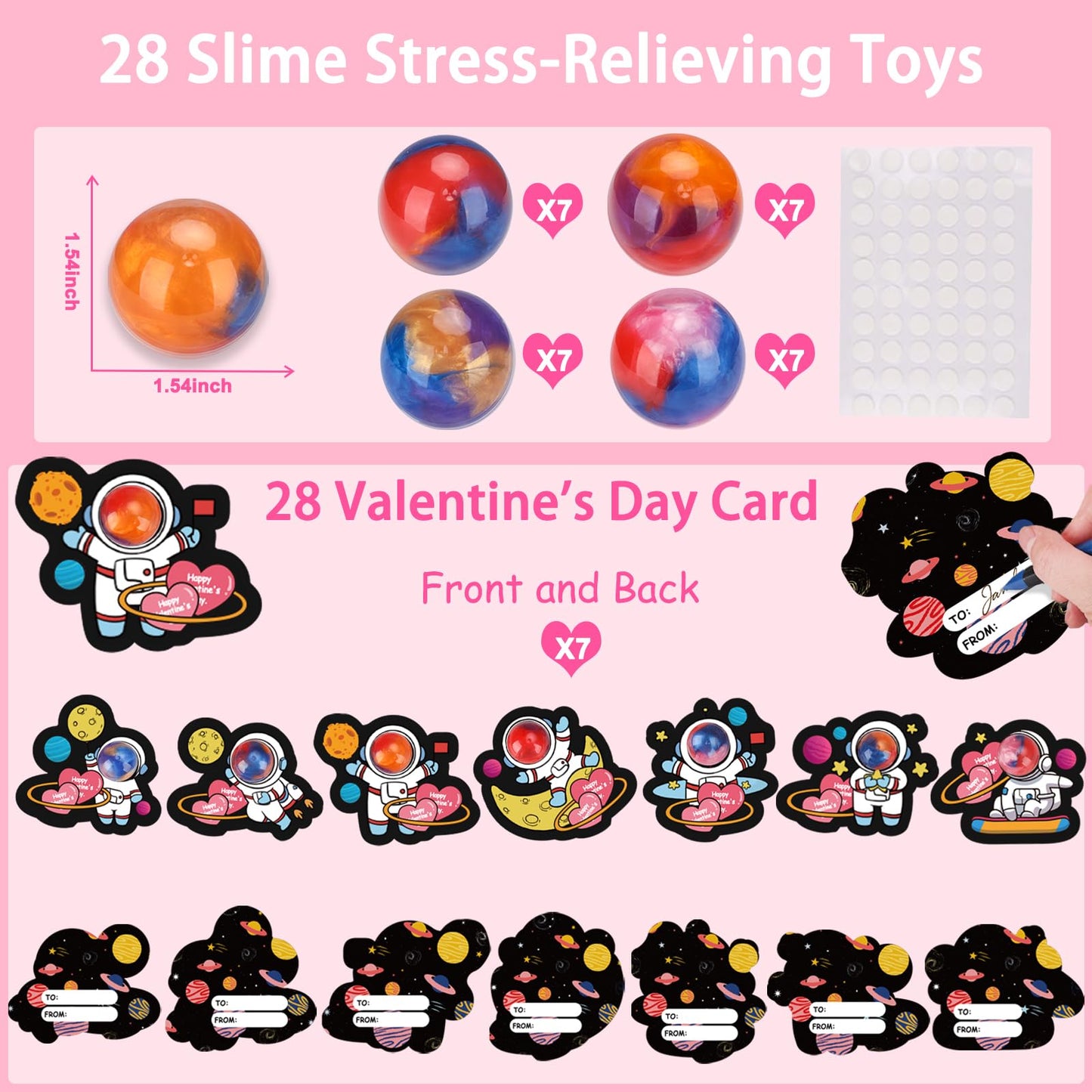 Budbof 28-Pack Galaxy Slime Valentines Cards for Kids – Classroom Valentine Gifts & Party Favors