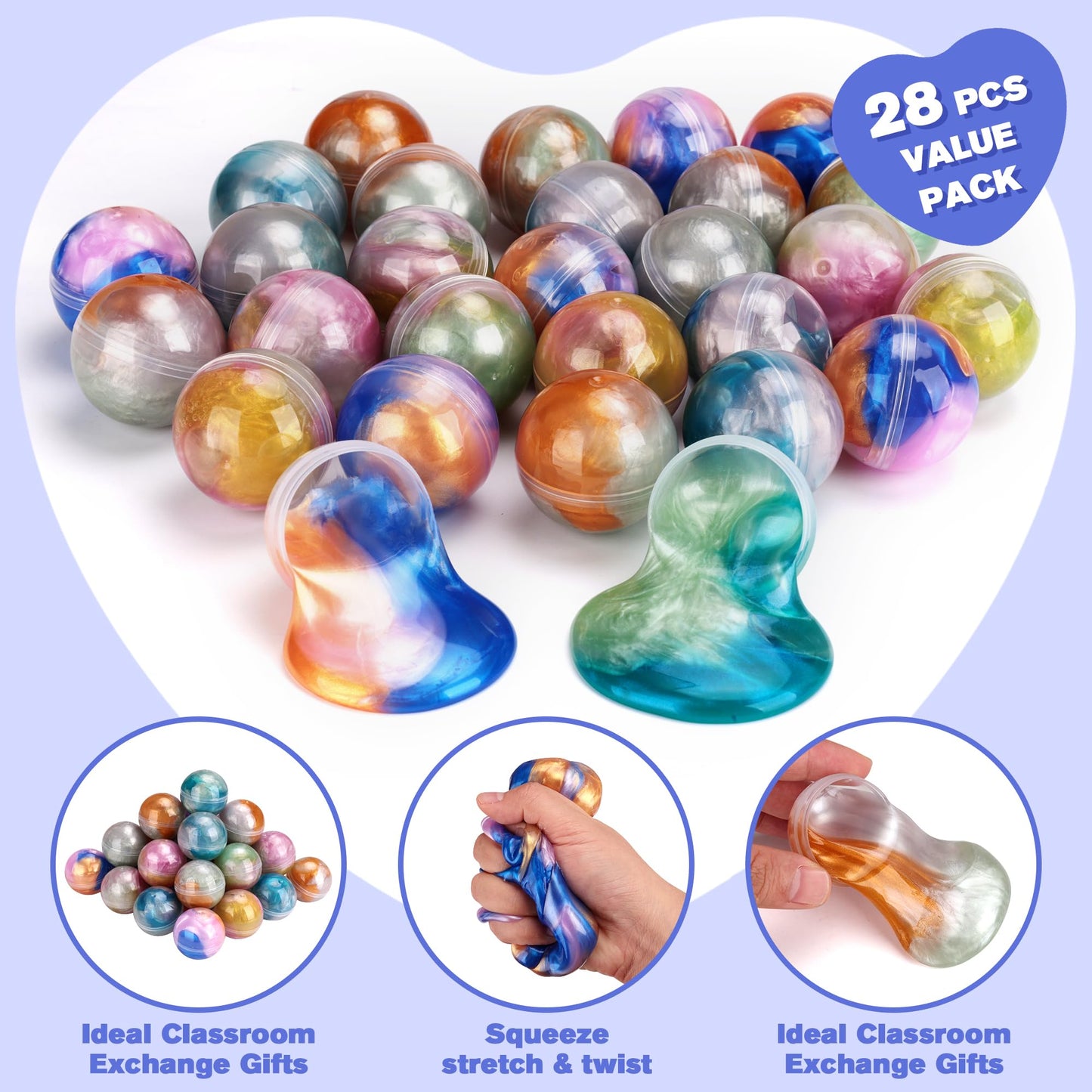 Budbof 28-Pack Galaxy Slime Valentines Gift Set for Kids – Space-Themed Cards & Fidget Toys