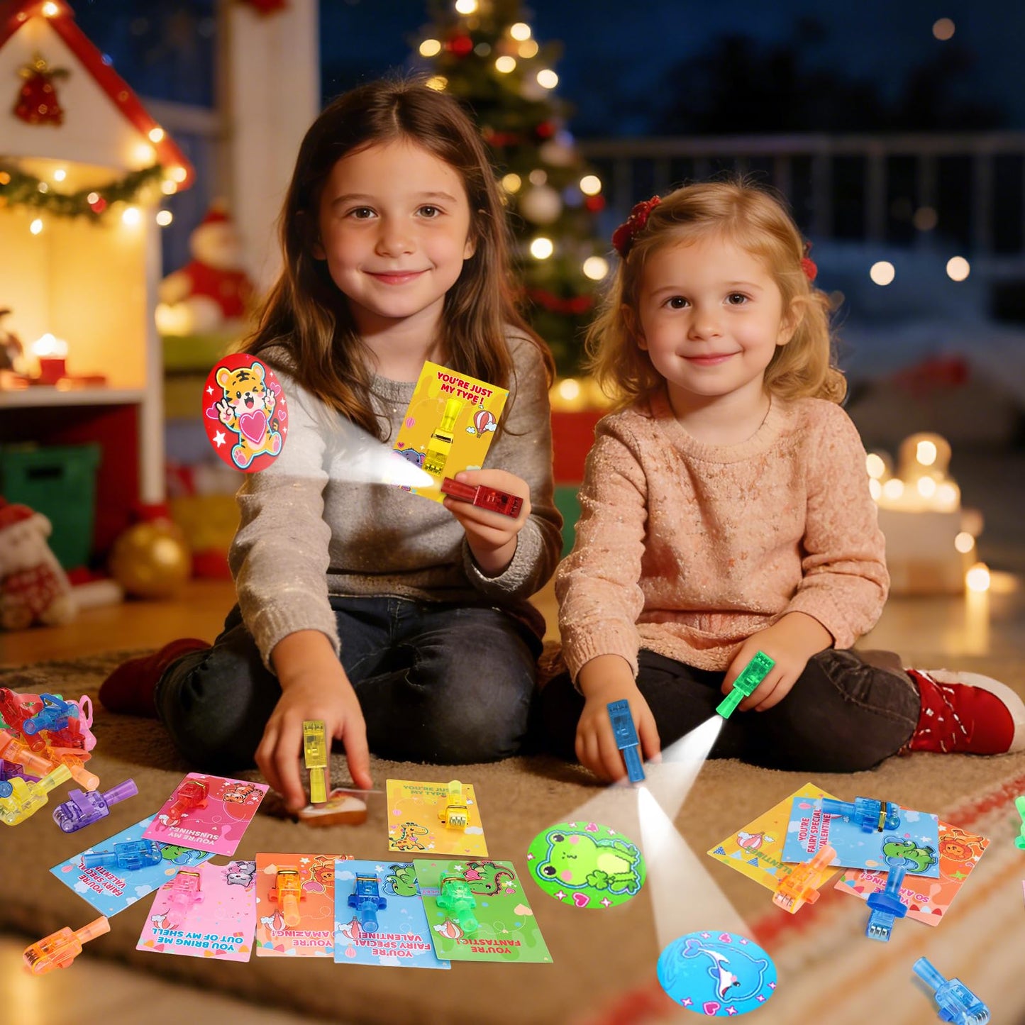 Budbof 28-Pack Valentines Cards with Finger Lights | Glow-In-The-Dark Classroom Gifts for Kids