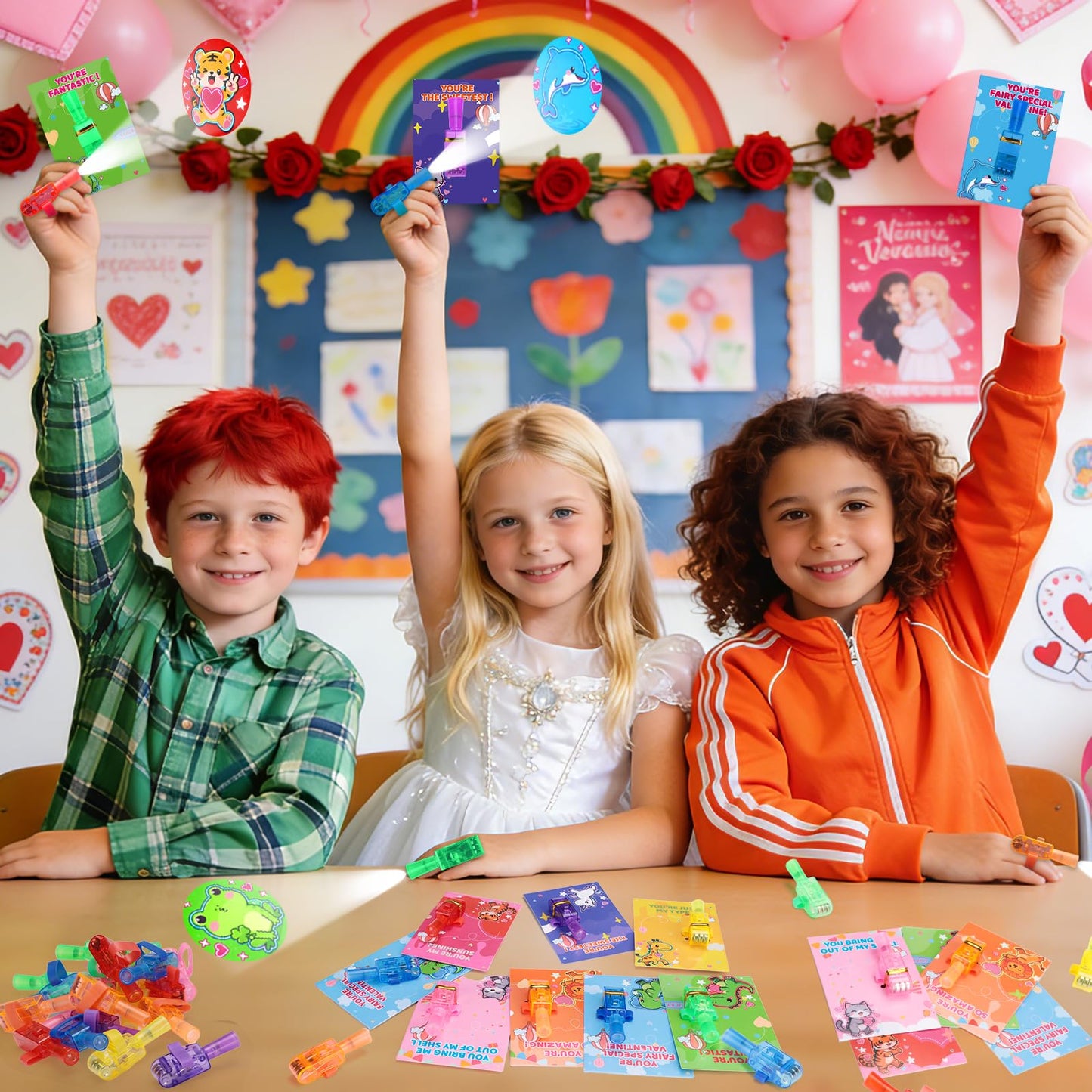 Budbof 28-Pack Valentines Cards with Finger Lights | Glow-In-The-Dark Classroom Gifts for Kids